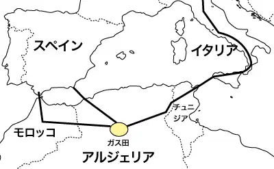 アルジェリアから伸びるパイプライン