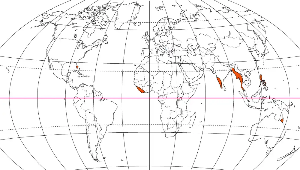 熱帯モンスーン気候の分布