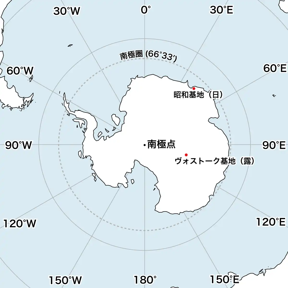 正射図法（中心：南極点）