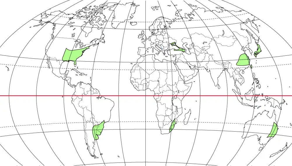 温暖湿潤気候の分布