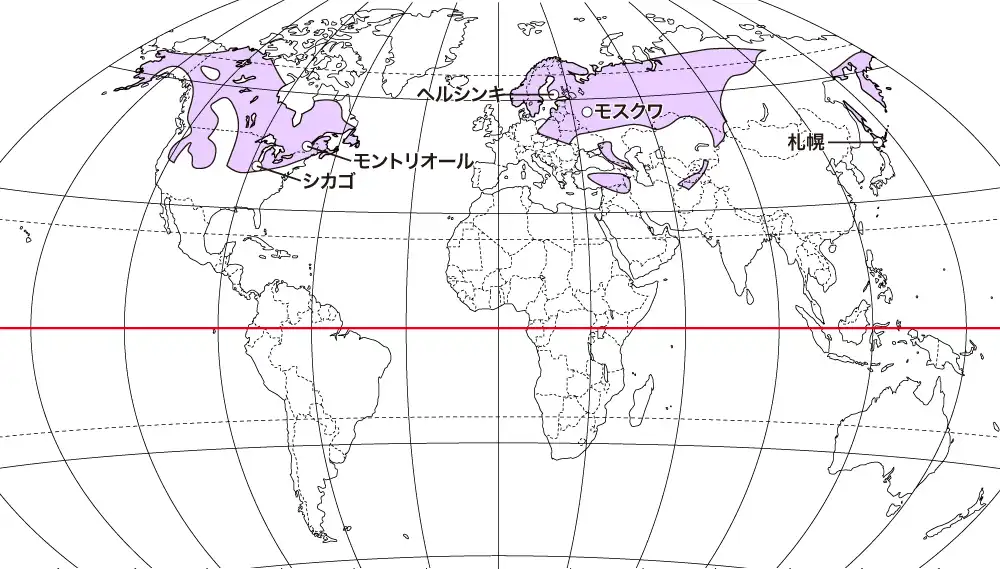 亜寒帯湿潤気候の主要都市