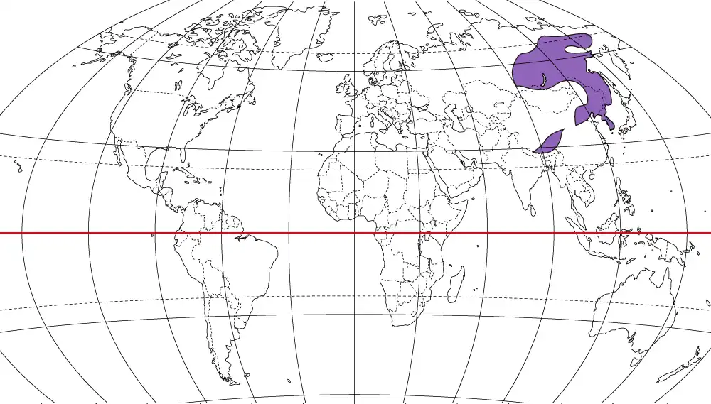 亜寒帯冬季少雨気候の分布