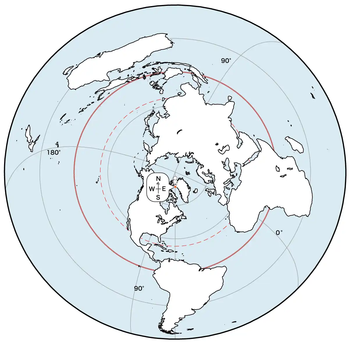 正距方位図法（中心：チューレ）