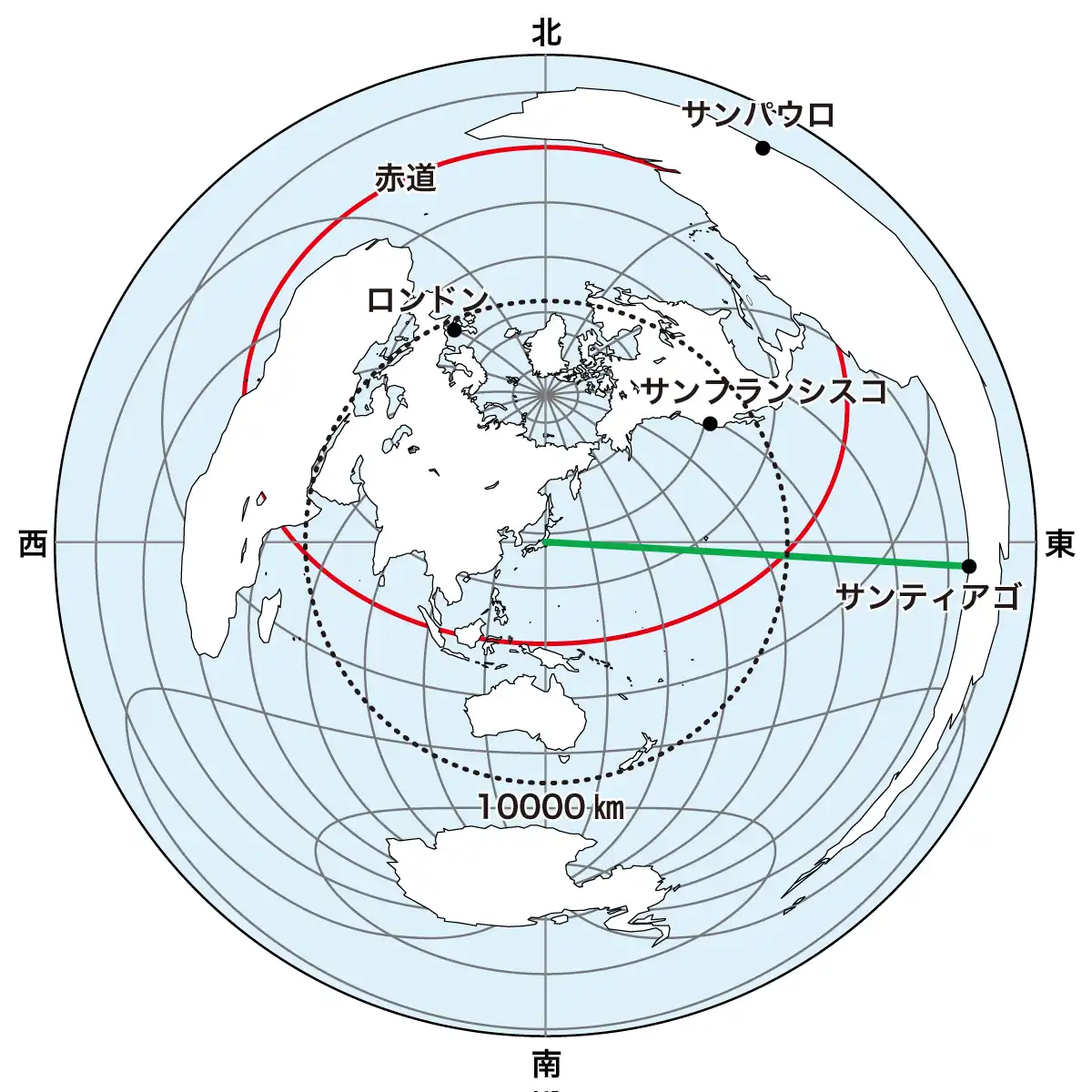 正距方位図法（中心：東京）