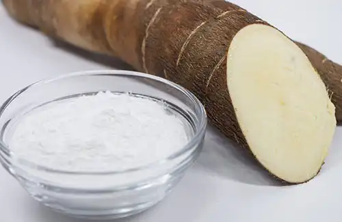 キャッサバ（右）とタピオカでん粉（左）