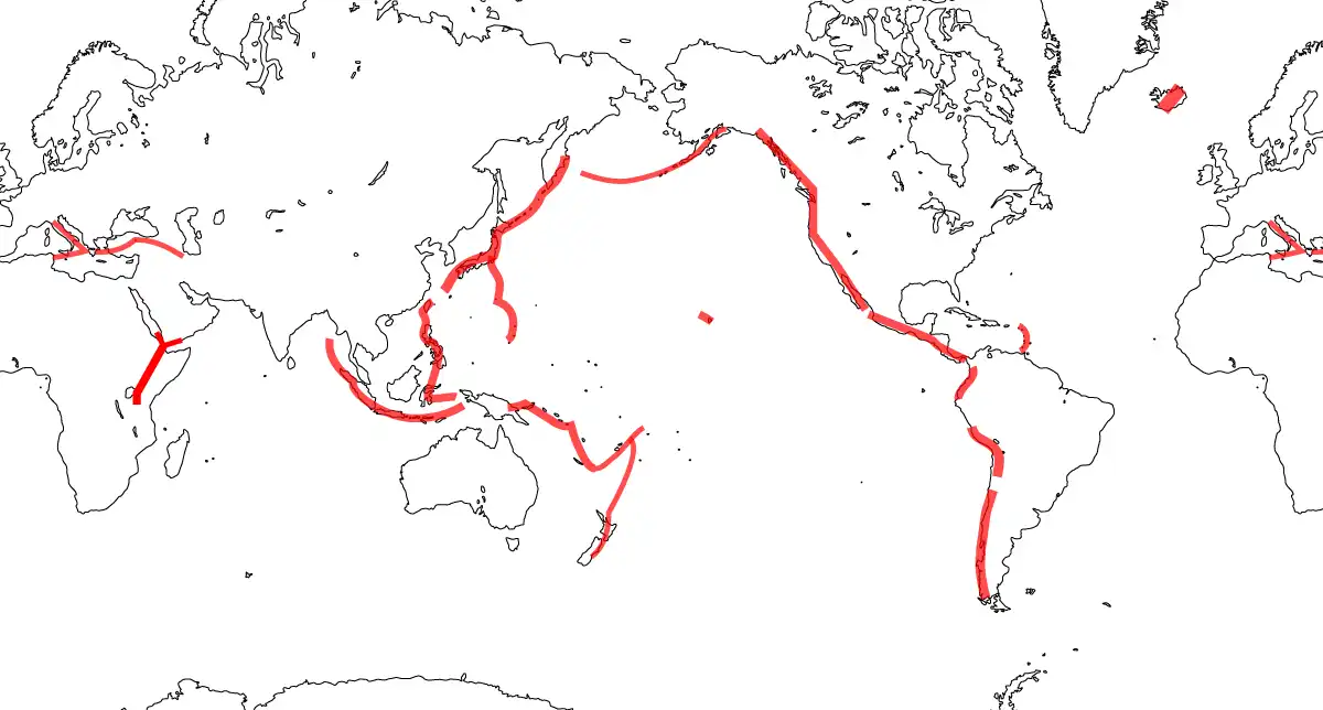 主な火山の分布