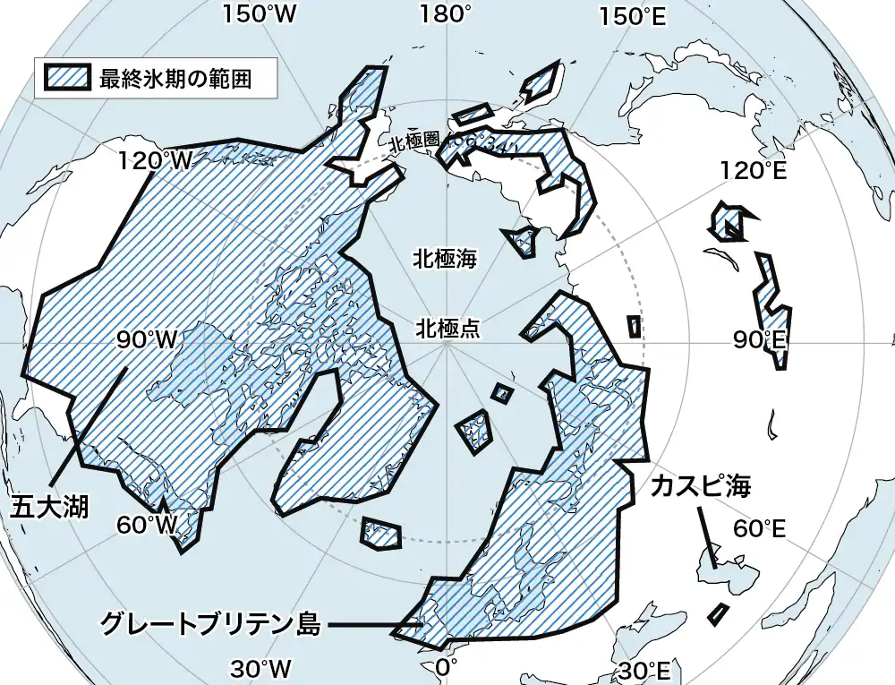 約２万年前（最終氷期）の大陸氷河