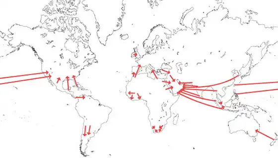 国際的な人口移動（1980年頃）