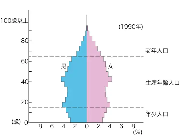 日本の人口ピラミッド(1990年)