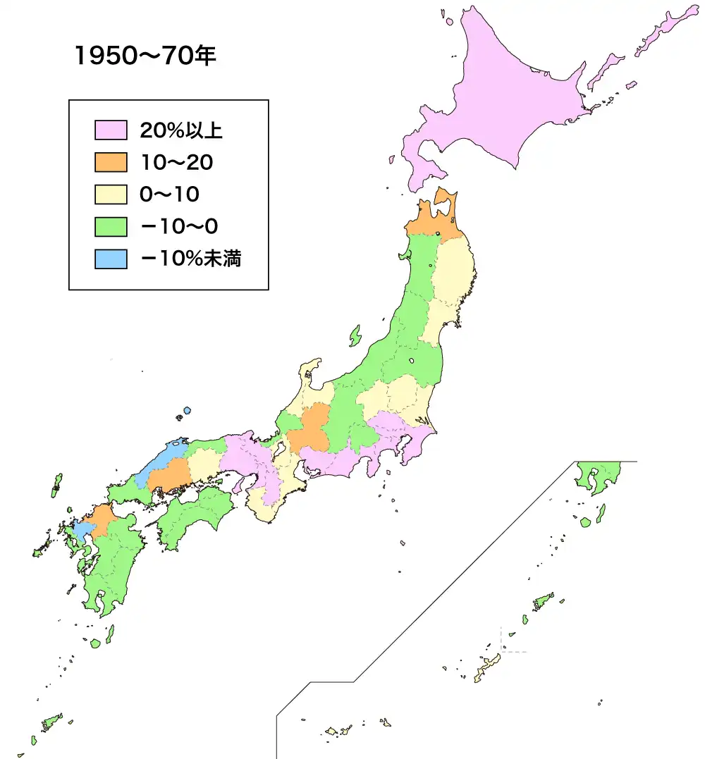 1950～1970年の人口増減率