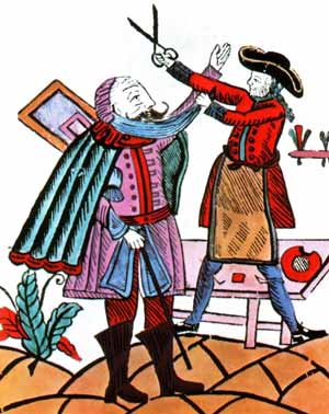 部下のあごひげを切るピョートル１世